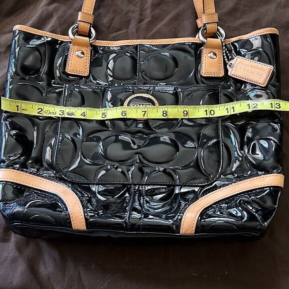 Coach Peyton Embossed Patent Black Purse Handbag With Tan K1261-F22322 - Picture 3 of 12